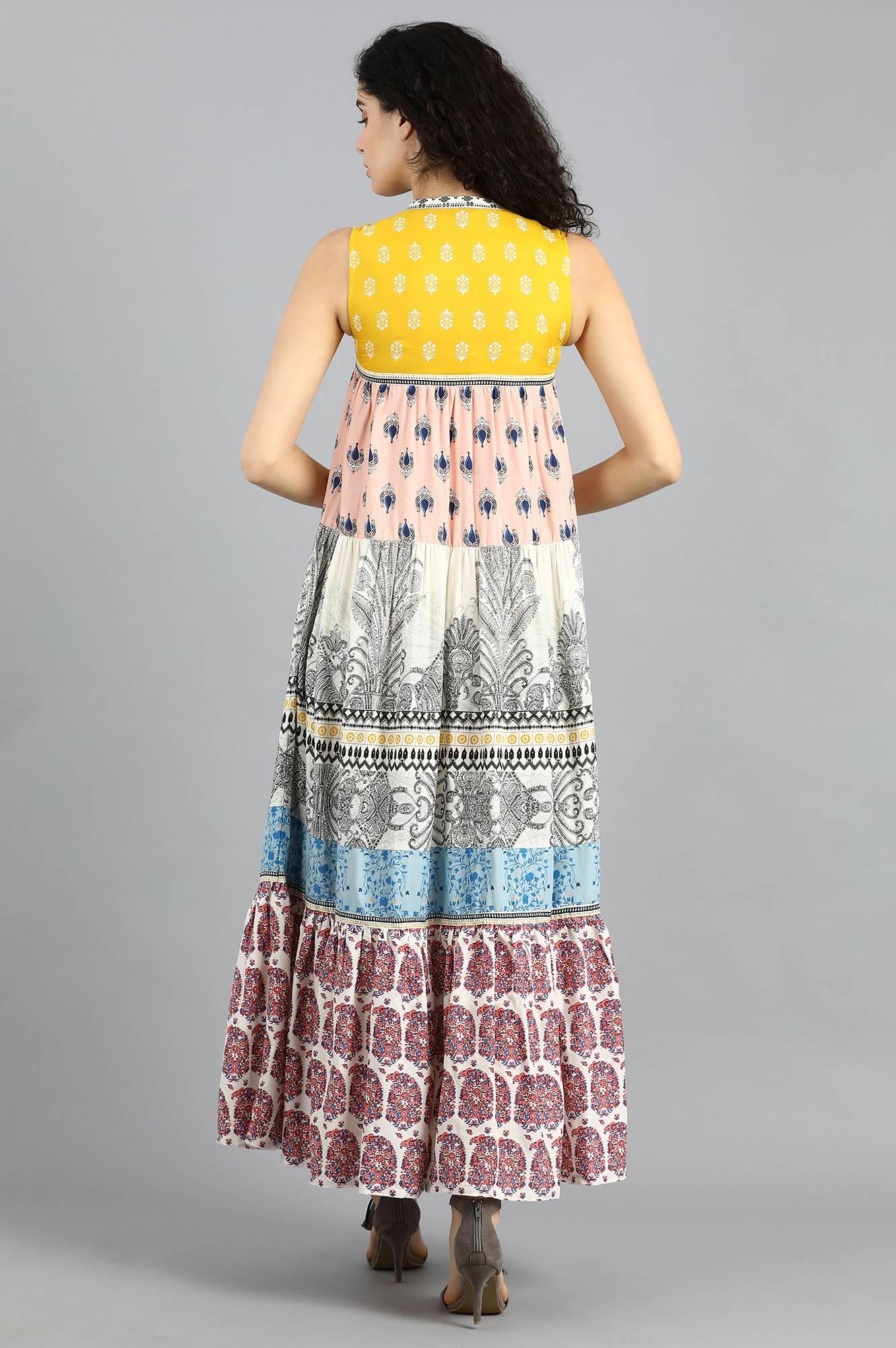 Yellow Mandarin Neck Yolo Dress - wforwoman