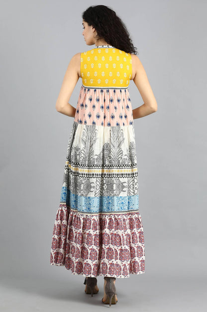 Yellow Mandarin Neck Yolo Dress - wforwoman