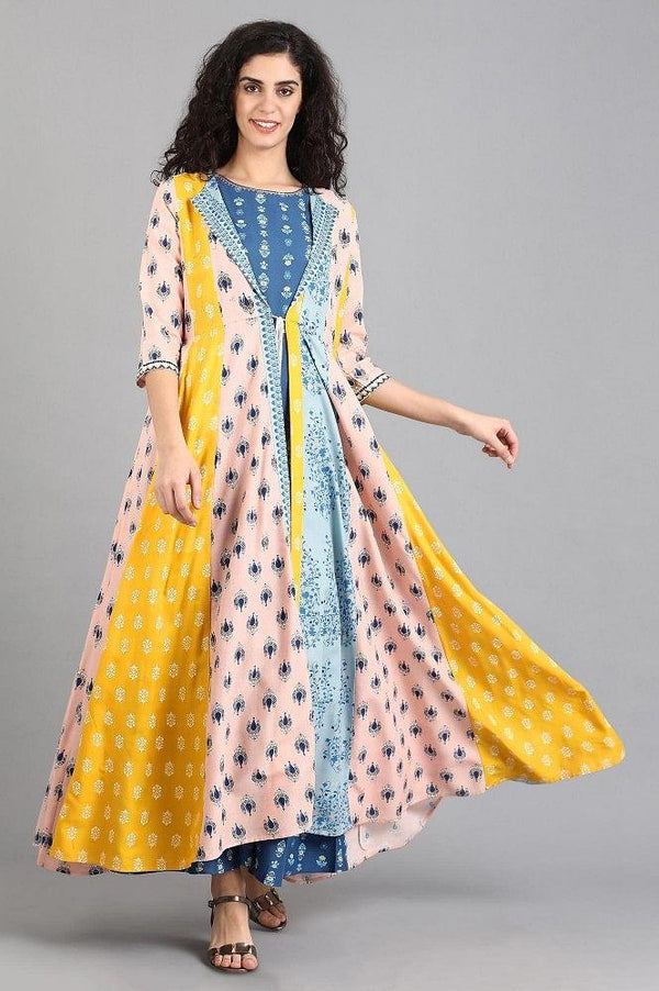 Peach Printed Layered Yolo Dress