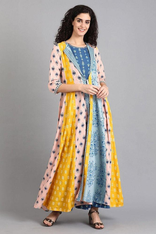 Peach Printed Layered Yolo Dress