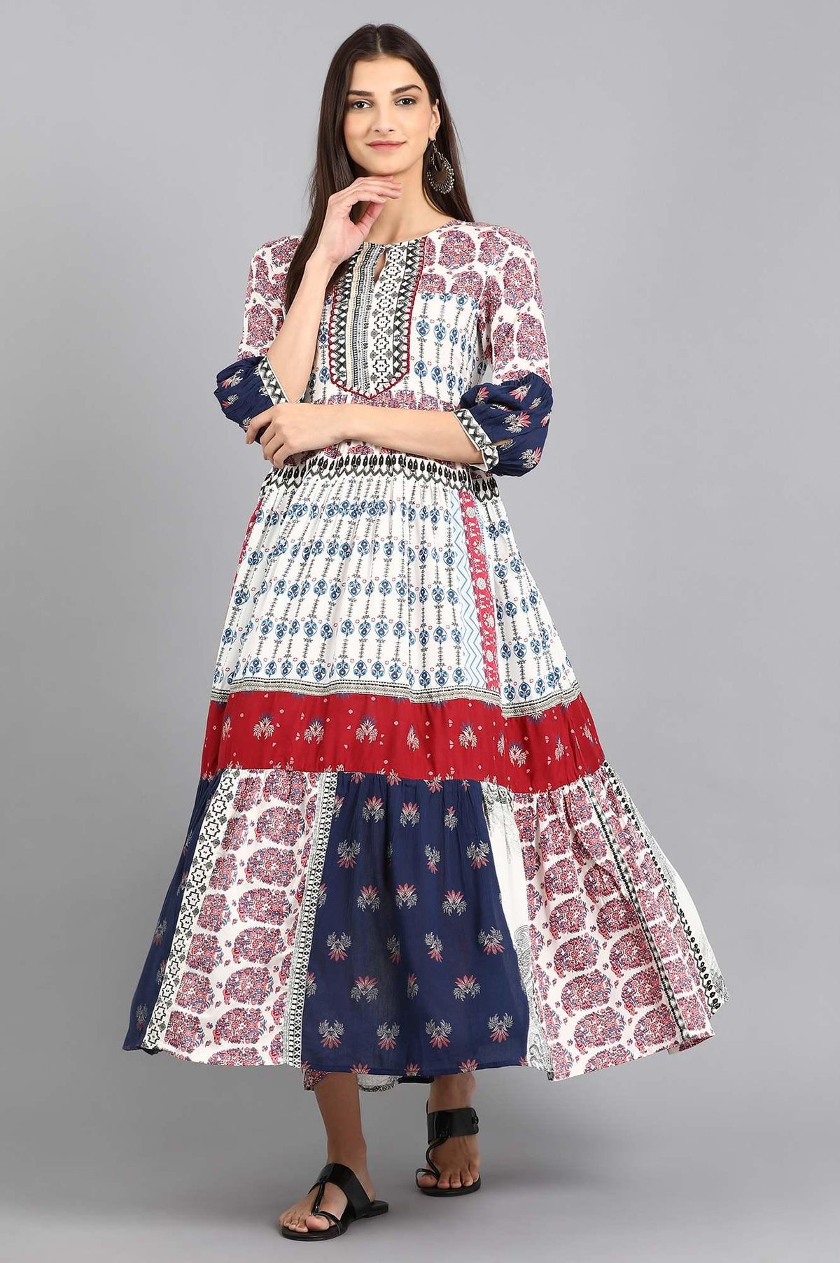 Black Round Neck Printed kurta - XS