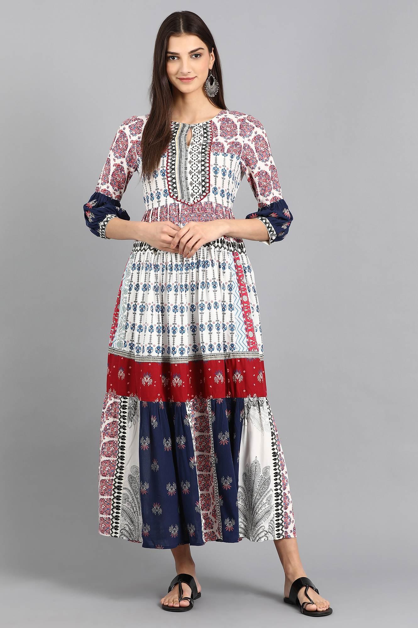 Black Round Neck Printed kurta - wforwoman