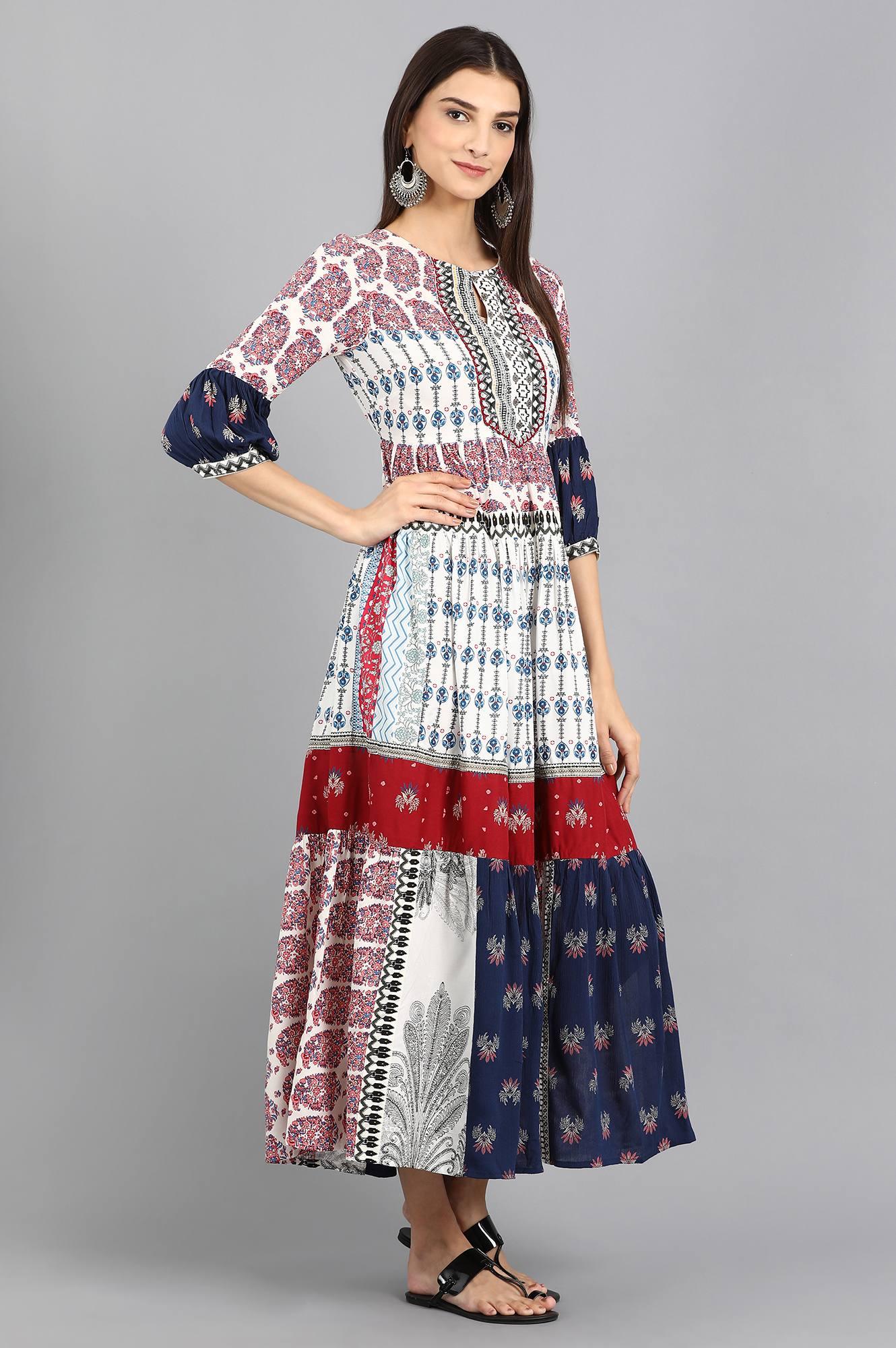 Black Round Neck Printed kurta - wforwoman