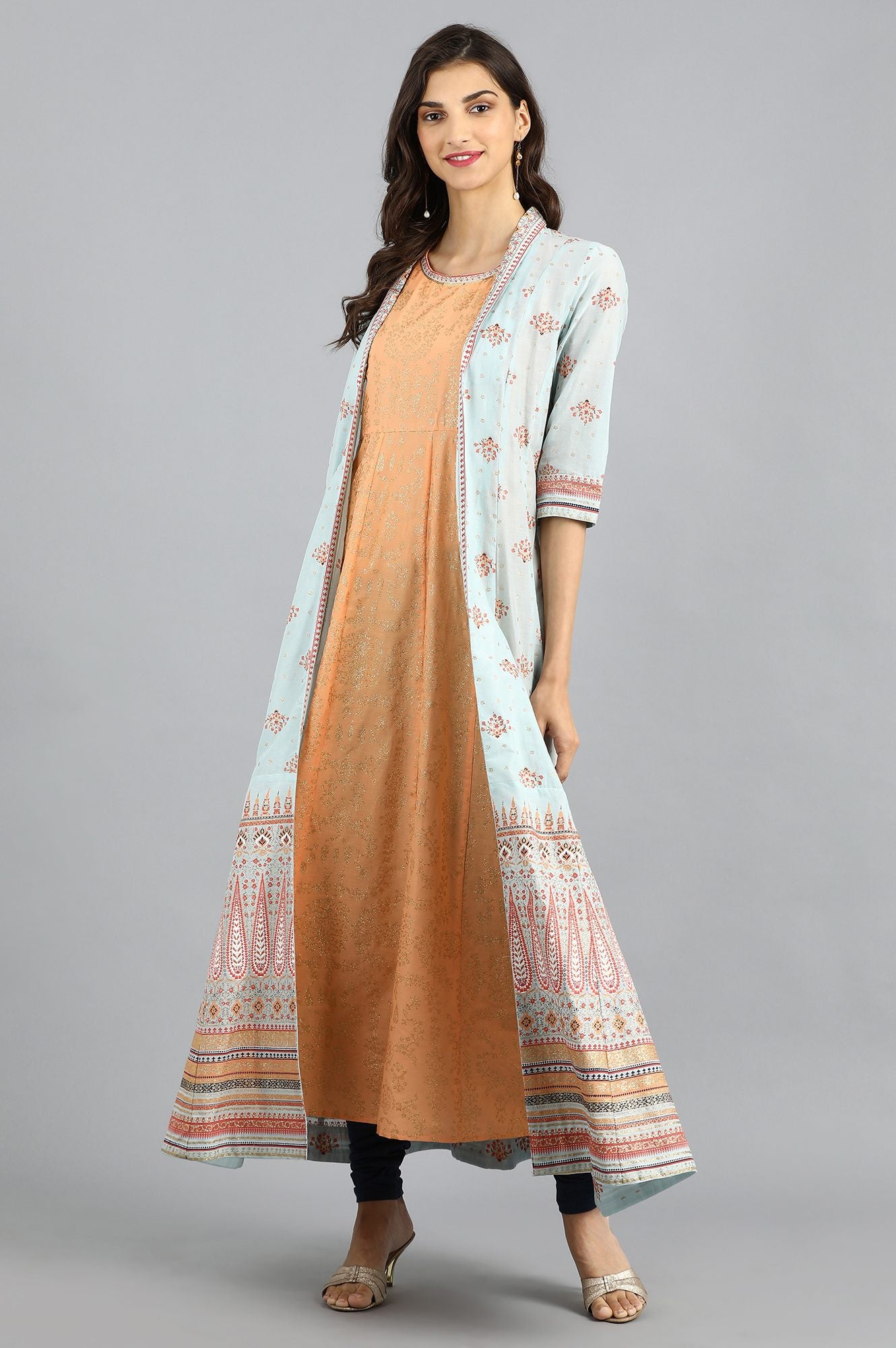 Blue Round Neck Layered kurta