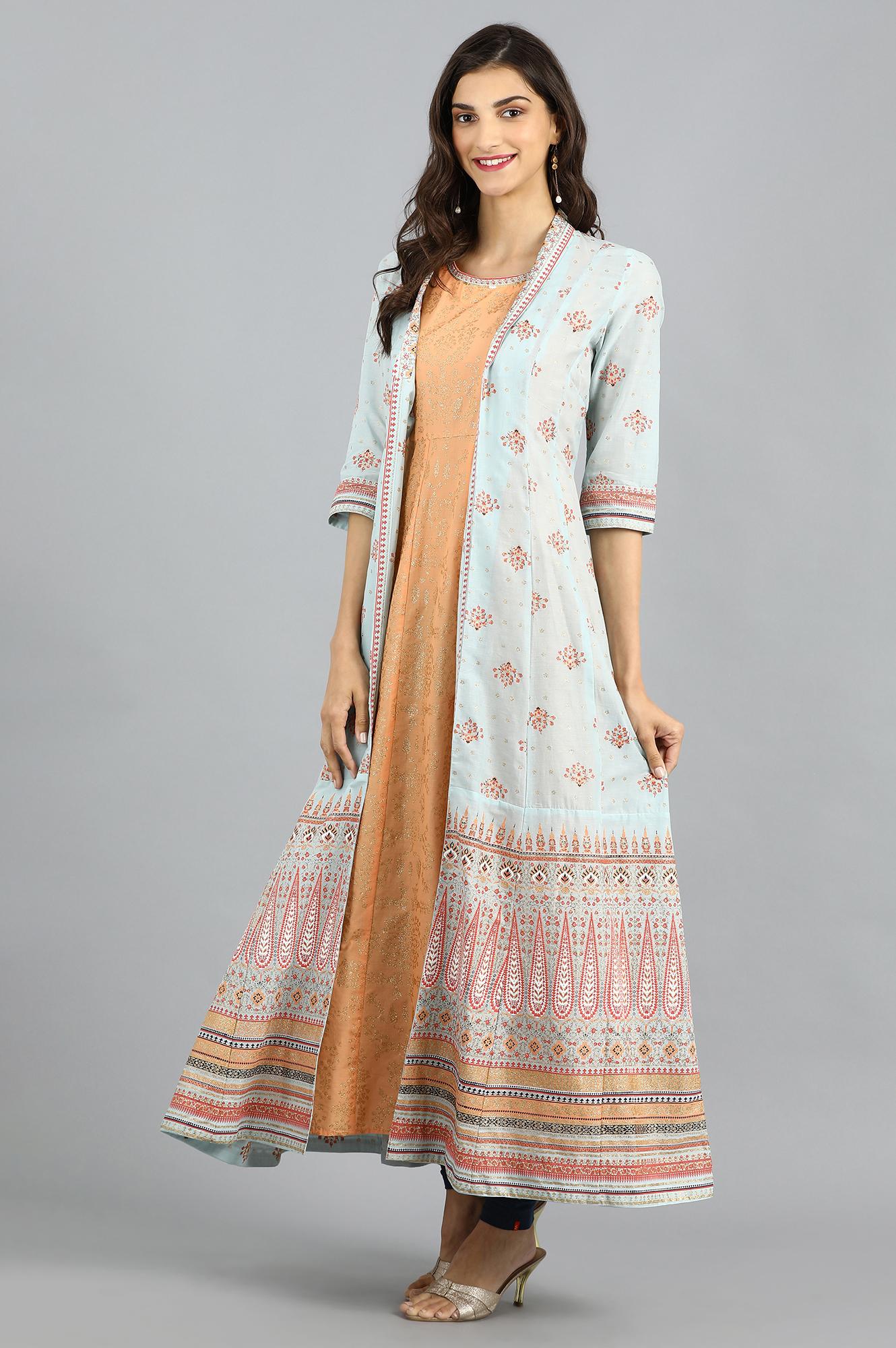 Blue Round Neck Layered kurta