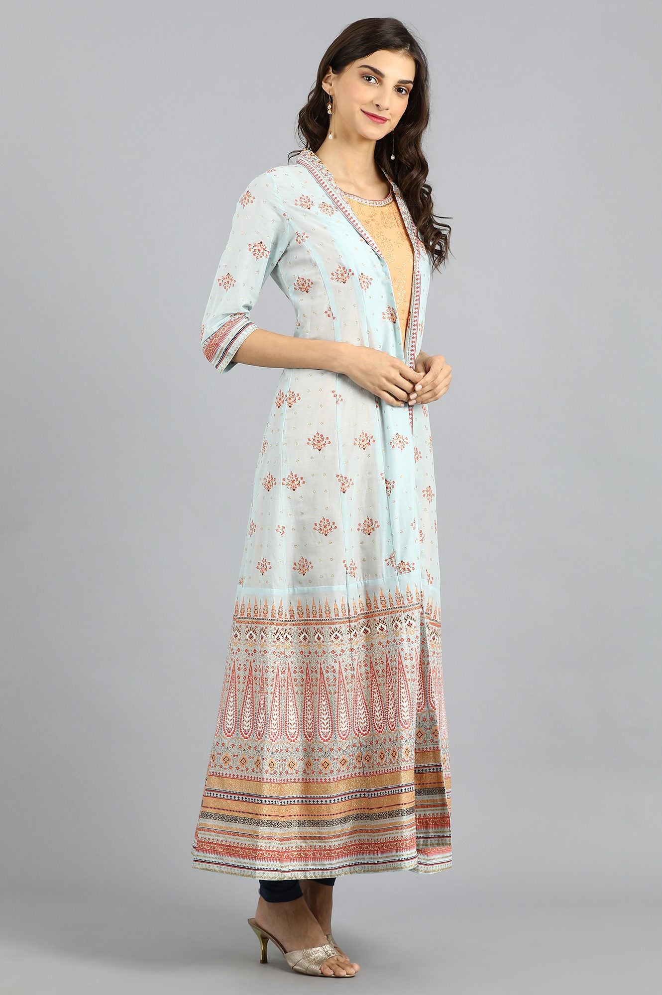 Blue Round Neck Layered kurta