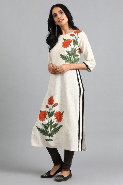 Beige Round Neck Printed kurta - wforwoman
