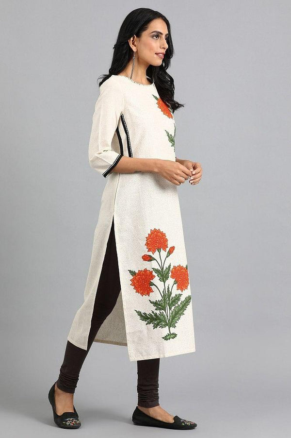 Beige Round Neck Printed kurta