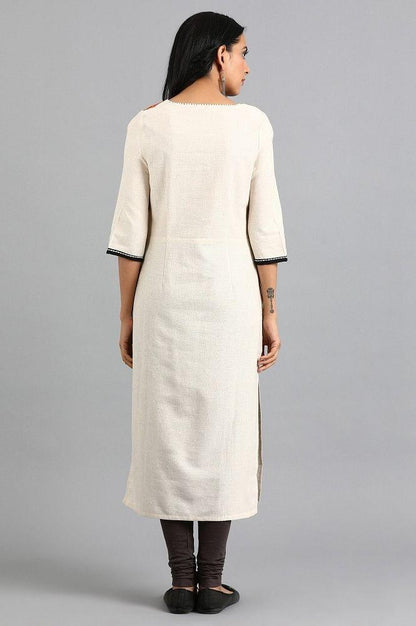 Beige Round Neck Printed kurta - wforwoman