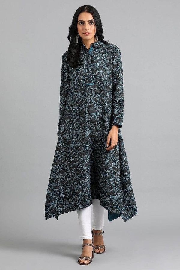 Black Collar Neck Printed kurta
