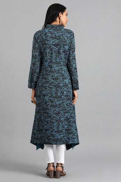 Black Collar Neck Printed kurta - wforwoman