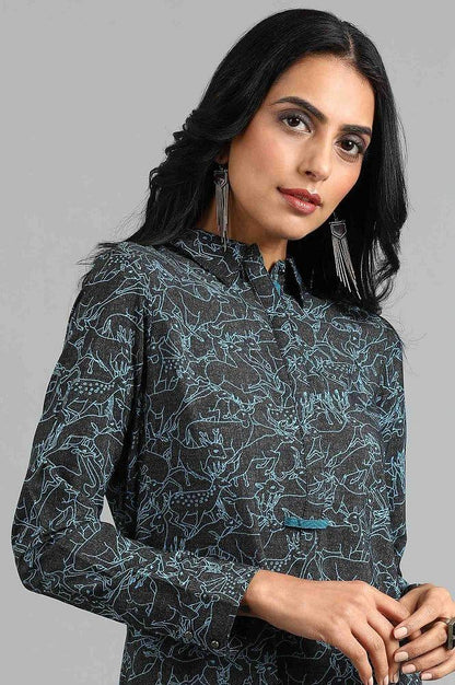 Black Collar Neck Printed kurta - wforwoman