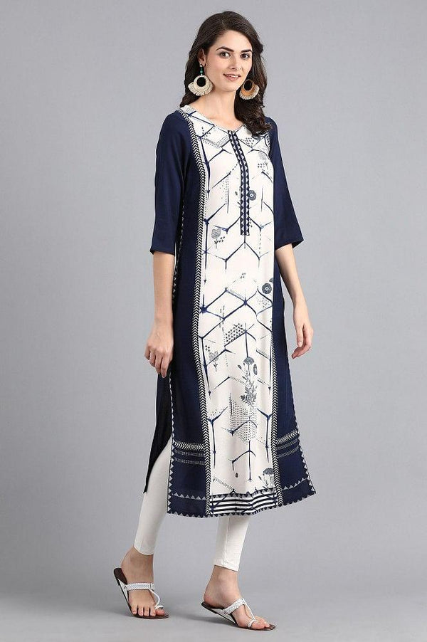 White Round Neck Printed kurta