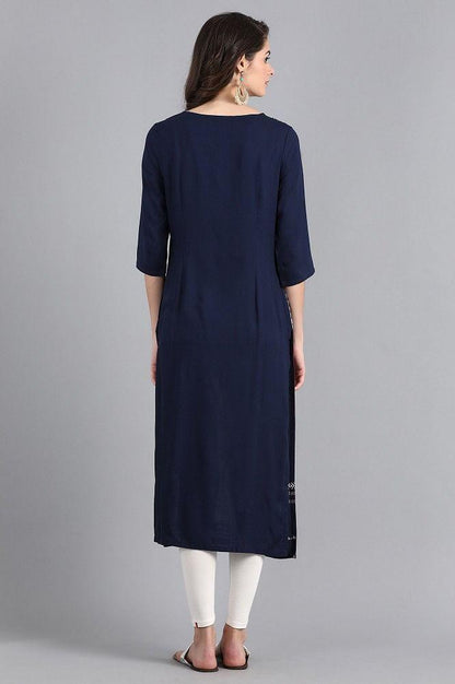 White Round Neck Printed kurta - wforwoman