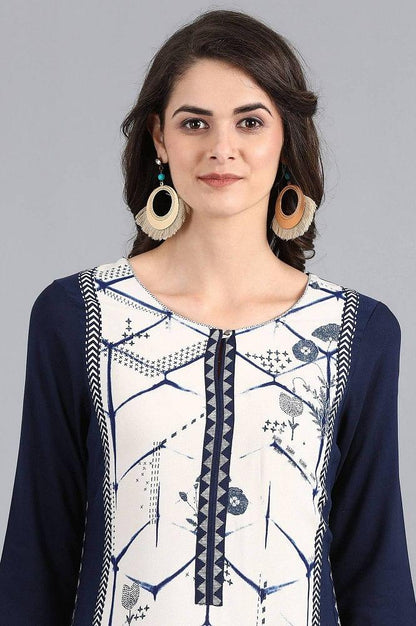 White Round Neck Printed kurta - wforwoman