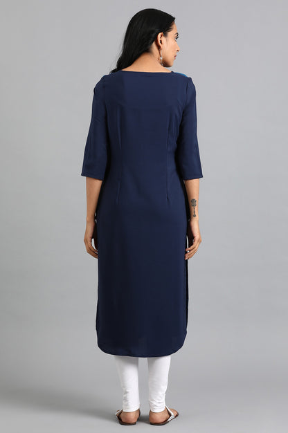 Blue Round Neck Printed kurta