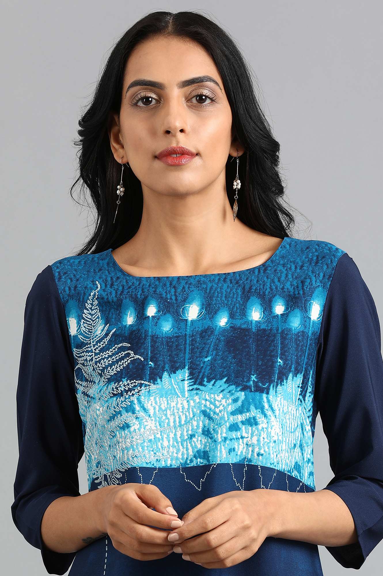 Blue Round Neck Printed kurta