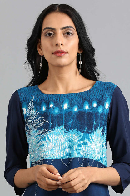Blue Round Neck Printed kurta