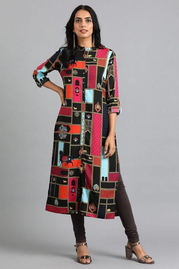 Black Mandarin Neck Printed kurta