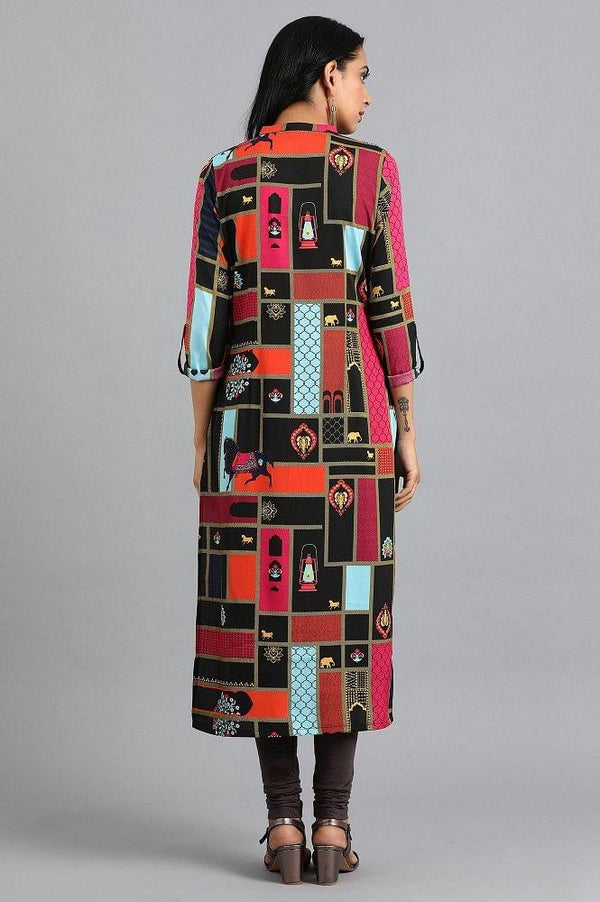 Black Mandarin Neck Printed kurta