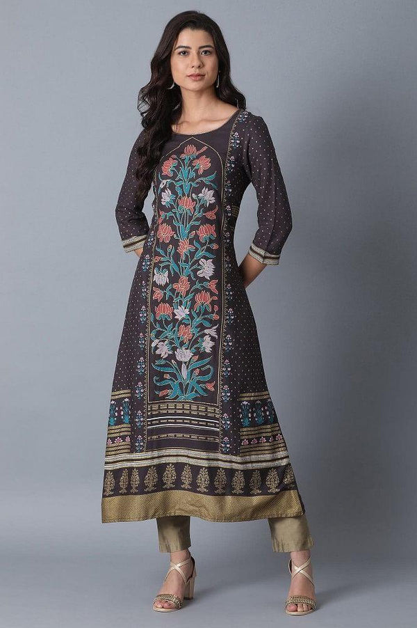 Blue Printed A-Line kurta