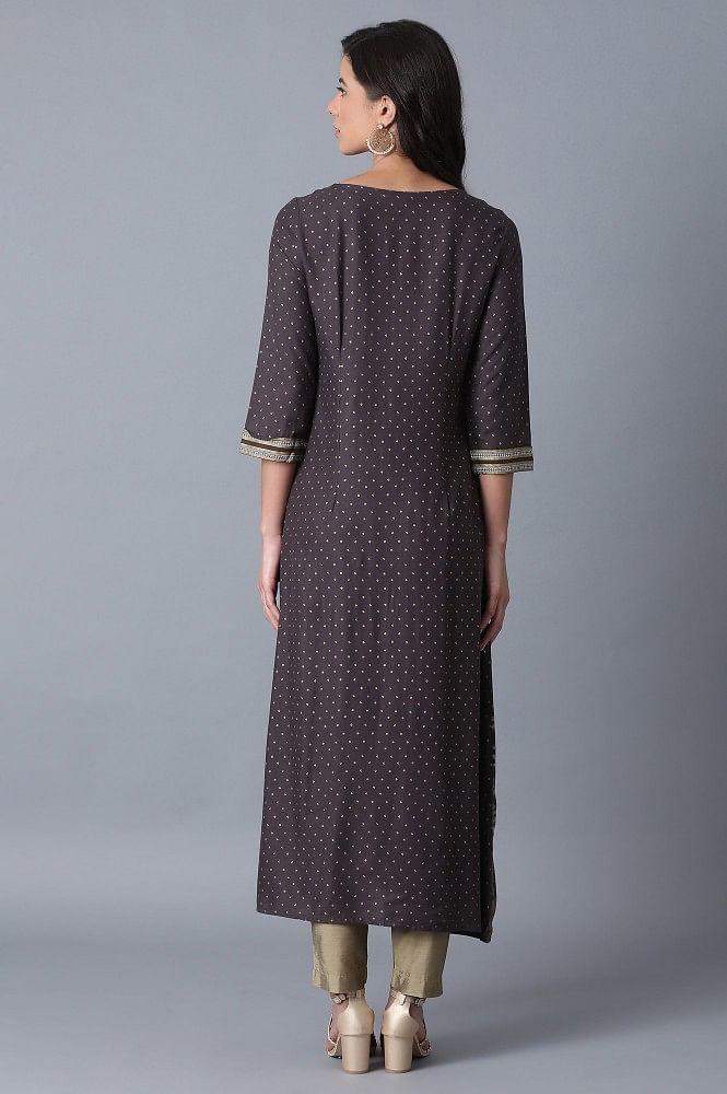Blue Printed A-Line kurta - wforwoman