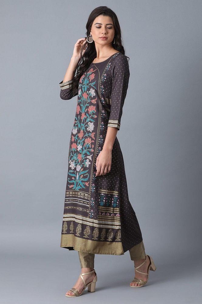 Blue Printed A-Line kurta - wforwoman
