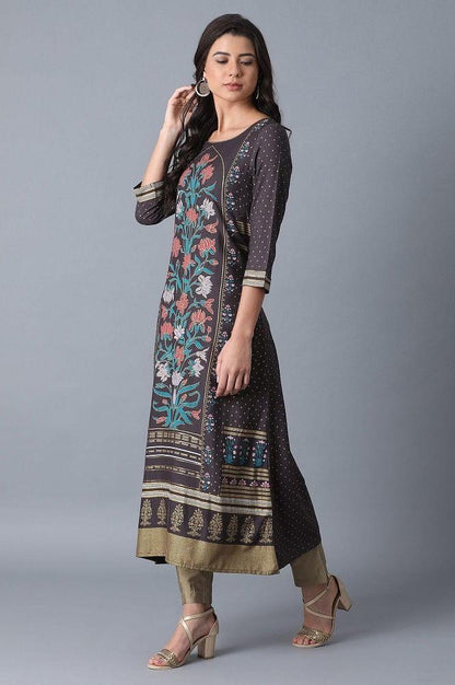 Blue Printed A-Line kurta - wforwoman