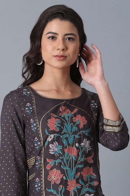Blue Printed A-Line kurta - wforwoman