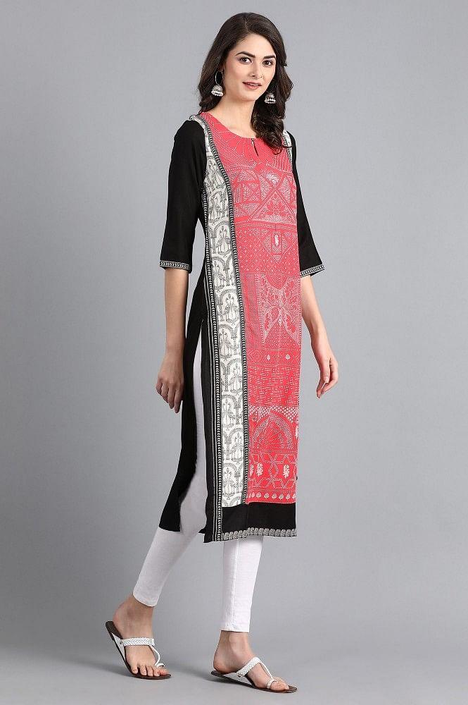 Red Round Neck Printed kurta - wforwoman