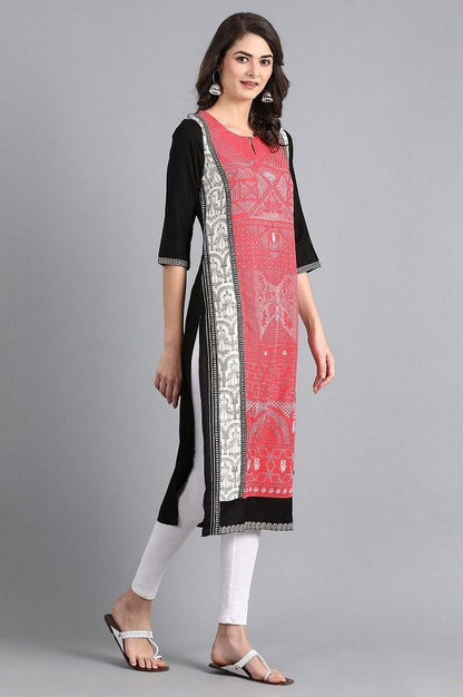 Red Round Neck Printed kurta - wforwoman