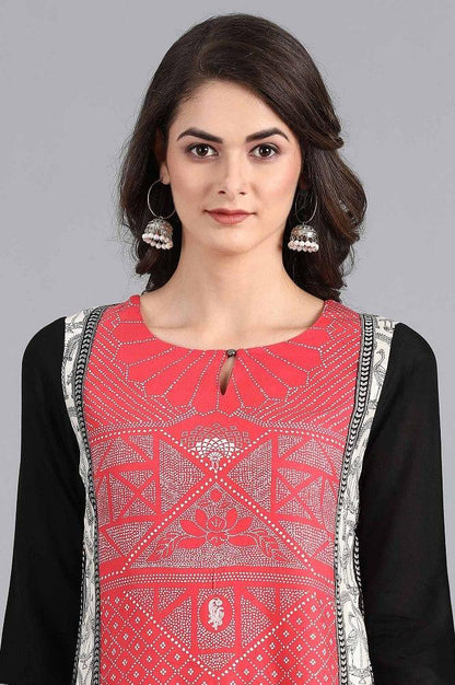Red Round Neck Printed kurta - wforwoman