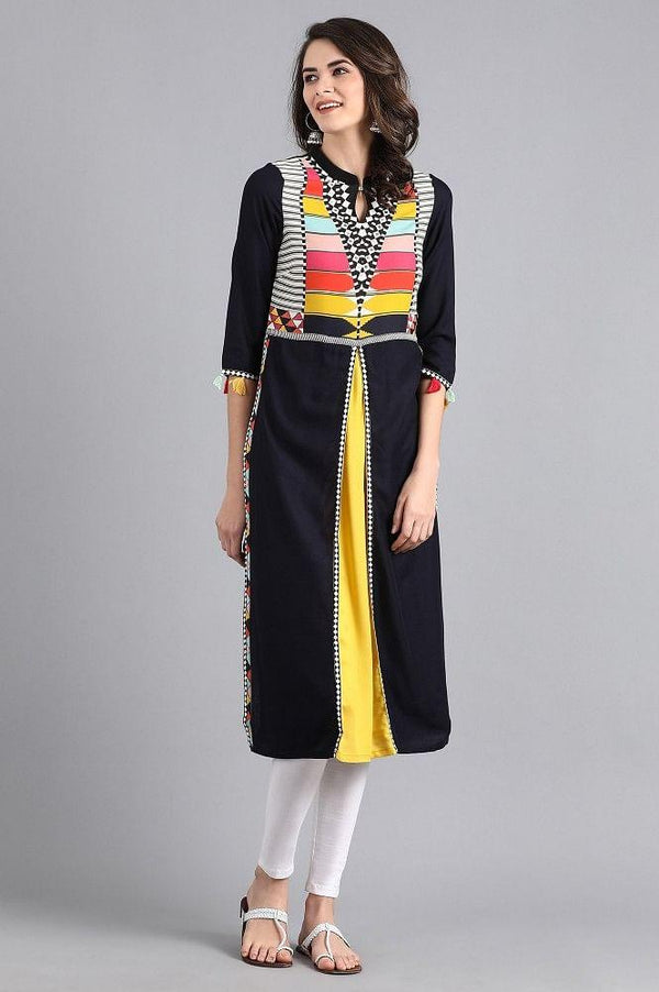 Blue Mandarin Neck Solid kurta