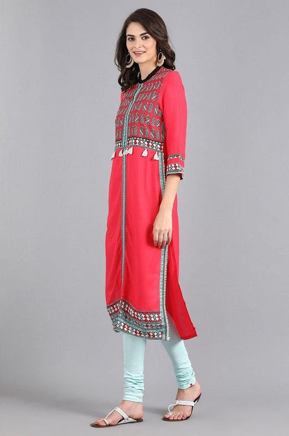 Pink Mandarin Neck Solid kurta - wforwoman