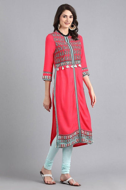 Pink Mandarin Neck Solid kurta - wforwoman