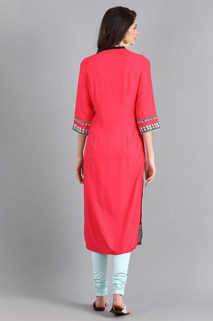 Pink Mandarin Neck Solid kurta - wforwoman