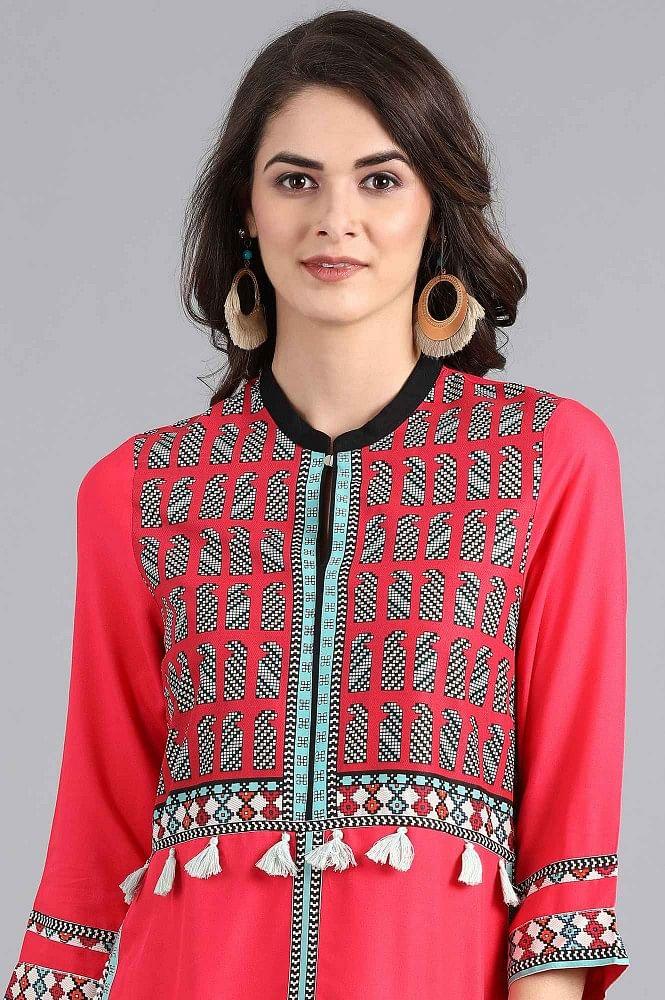 Pink Mandarin Neck Solid kurta - wforwoman
