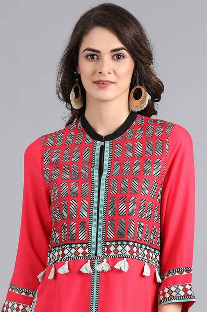 Pink Mandarin Neck Solid kurta - wforwoman