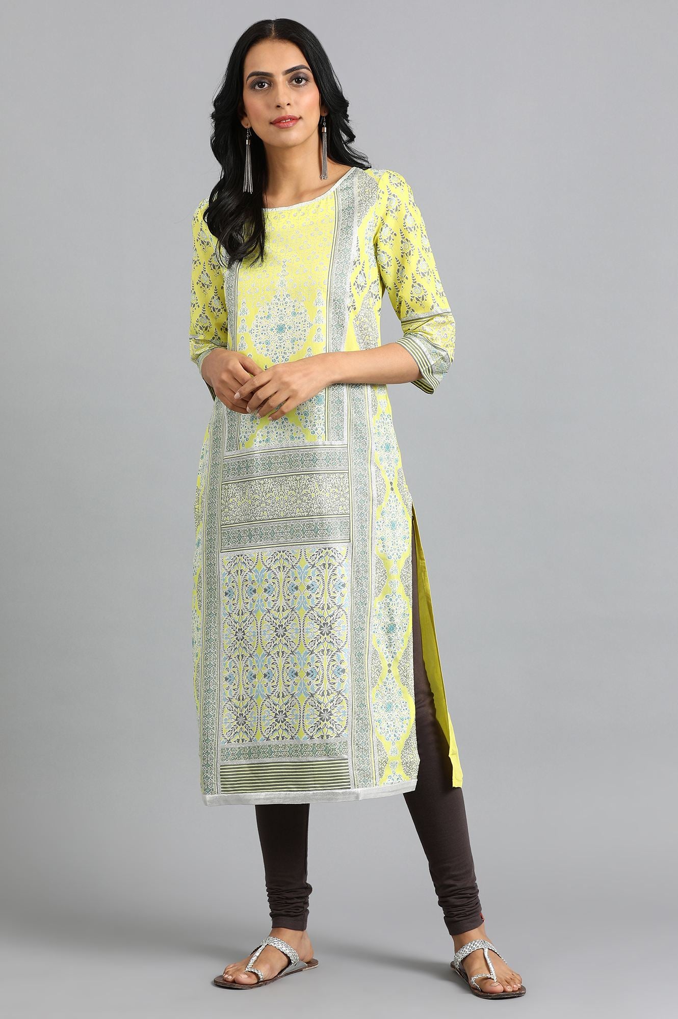 Green Round Neck Printed kurta