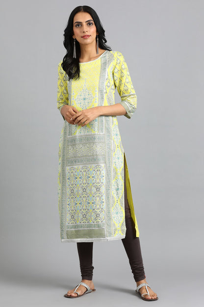 Green Round Neck Printed kurta