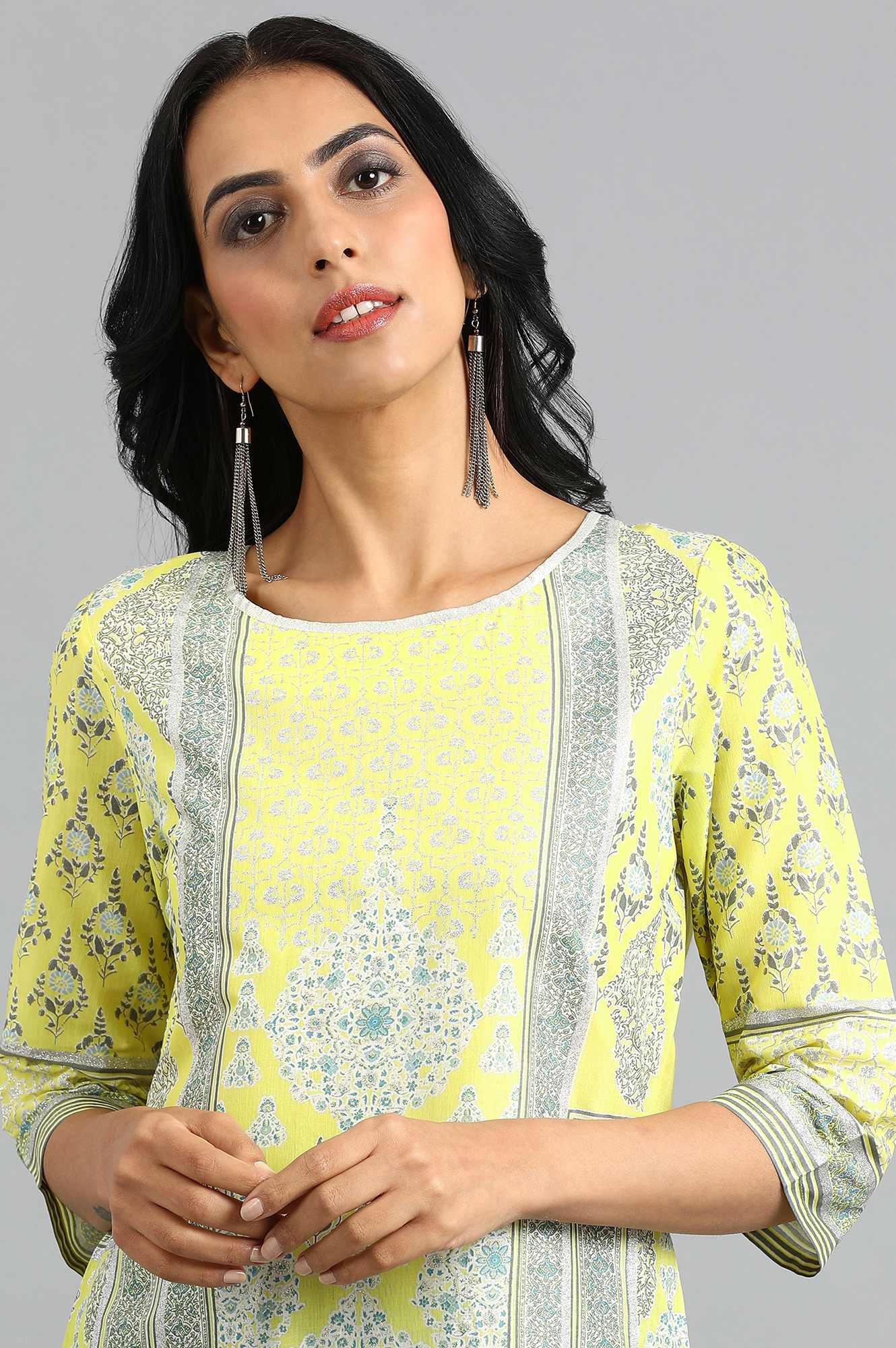 Green Round Neck Printed kurta