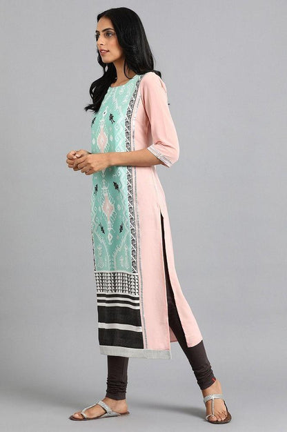 Green Round Neck Printed kurta - wforwoman