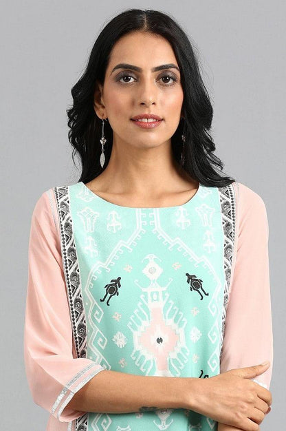 Green Round Neck Printed kurta - wforwoman