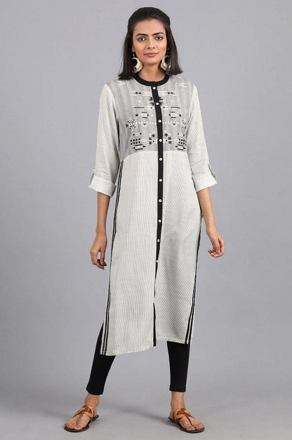 White Mandarin Neck Printed kurta - wforwoman