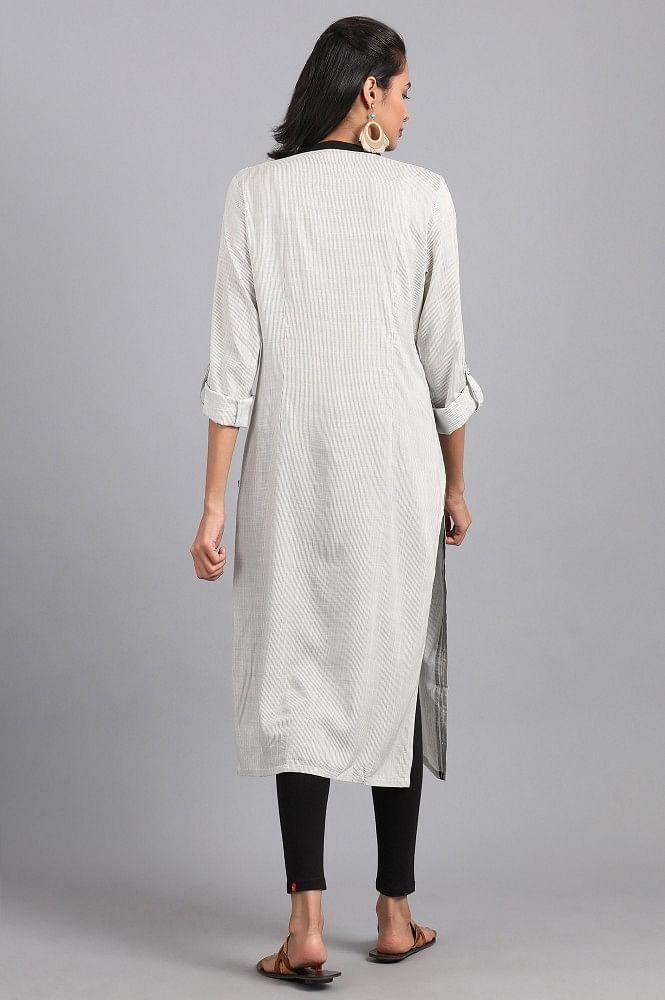 White Mandarin Neck Printed kurta - wforwoman