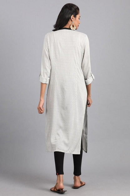 White Mandarin Neck Printed kurta - wforwoman