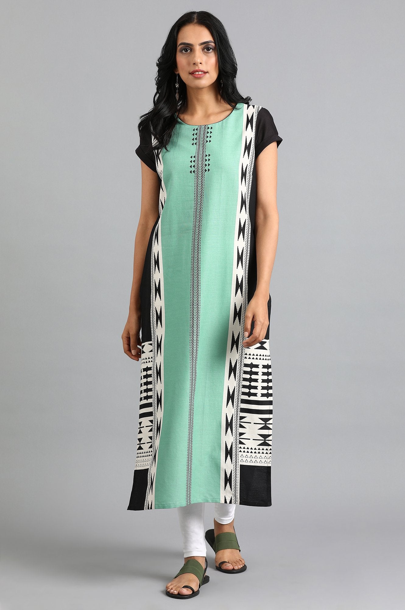 Green Round Neck Printed kurta