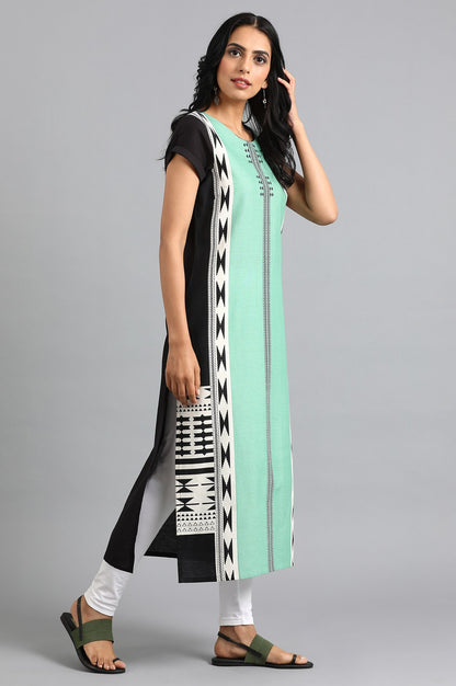 Green Round Neck Printed kurta