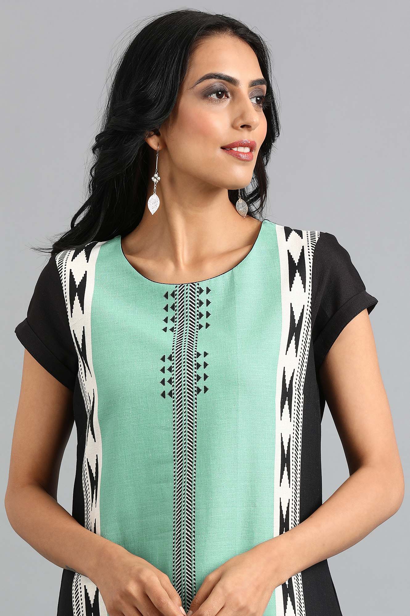 Green Round Neck Printed kurta