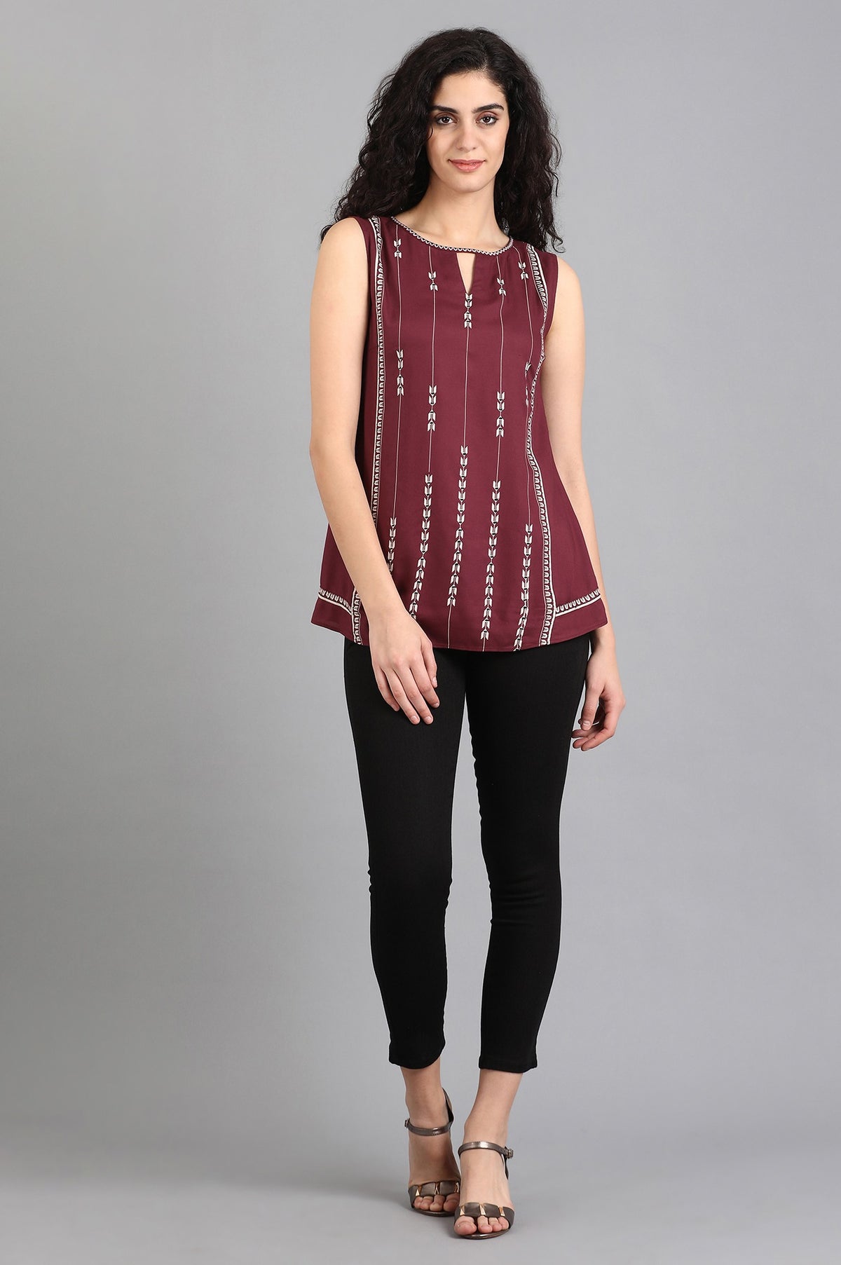 Blue Round Neck Tie-up Top - XS